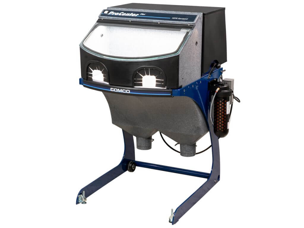 Comco ProCenter Plus combined workstation and dust collector for manual MicroBlasting